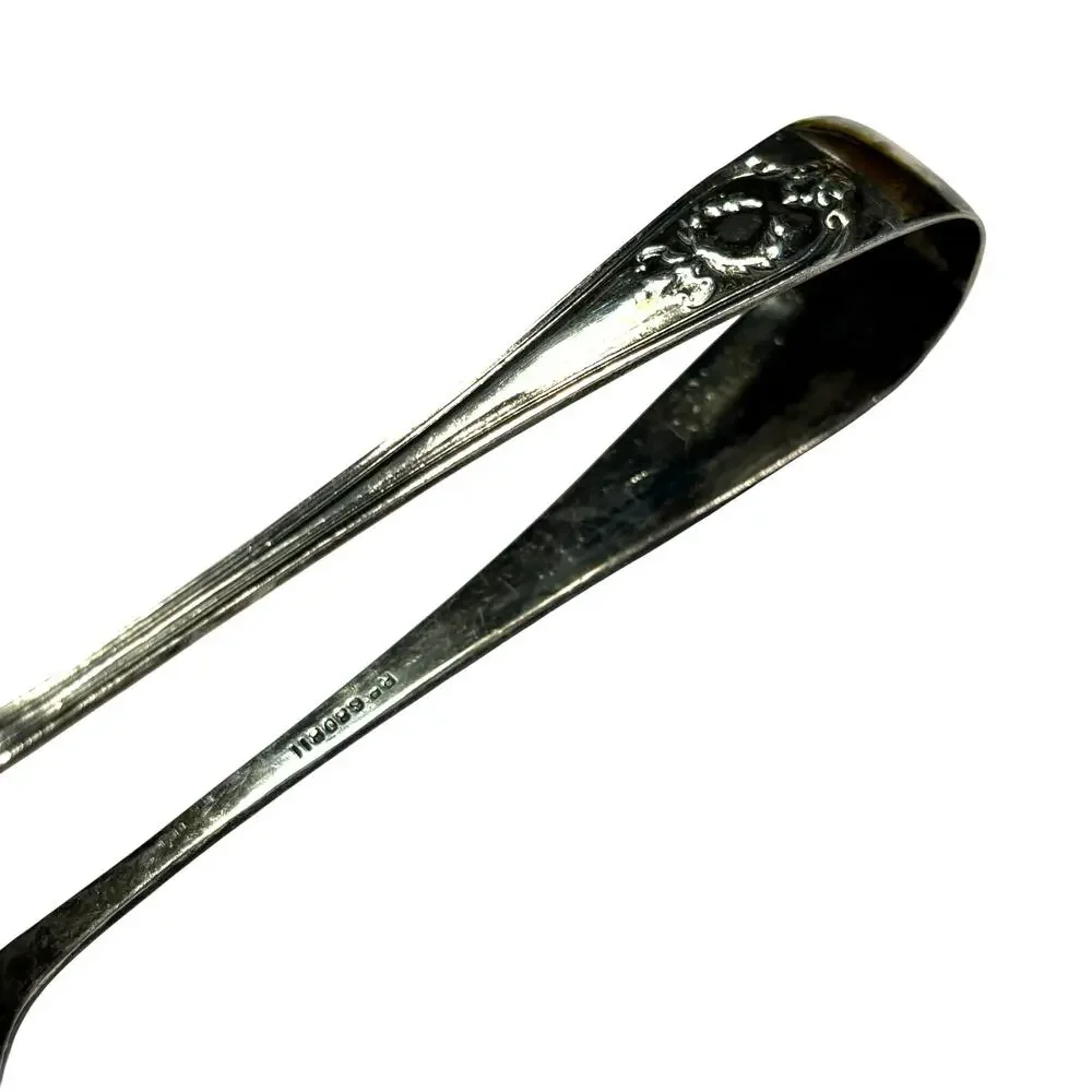 Vintage English silver sugar tongs EPNS spoon shaped condiment server signed